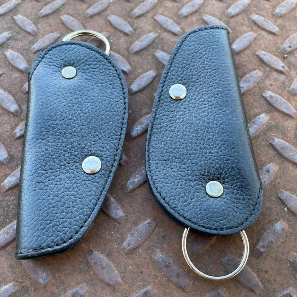Genuine Leather Keychains Black Handmade Keys Holder Lot of 2 Keyrings Keyfobs